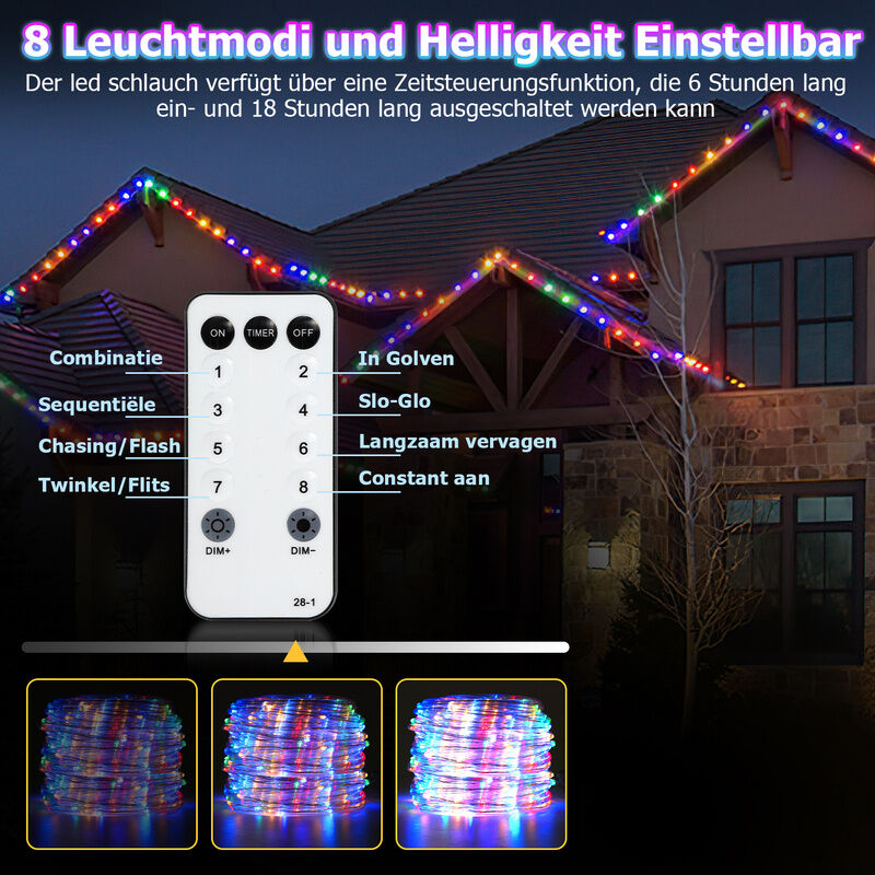LED Lichterschlauch LED Lichterkette 8 Modi IP65 Wasserdicht