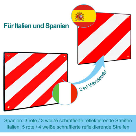 SWANEW Warntafel Spanien Italien Warnschild 2in1 Aluminium rot-weiß 50 x 50  cm reflektierend für Traktor