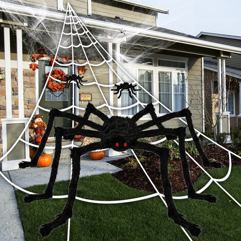 BOXOB Halloween Dekoration Set – Riesiges Spinnennetz (1,5m) Mit 2 Großen Haarigen Spinnen Für Garten & Party