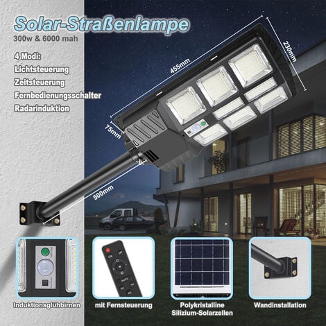 SWANEW 300W Solar LED Straßenlaternen Wasserdichte Solarlampen mit Fernbedienung & Motion Sensor Sicherheitsleuchte für Außenwand Garten Veranda