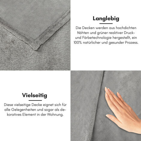 SWANEW 2 Stück Kuscheldecke Wohndecke Decke Super soft Flanell für  Universell Sofa Couchdecke Unterwegs Grau - 170