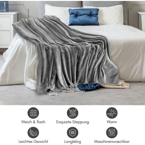 SWANEW 2 Stück Kuscheldecke Wohndecke Decke Super soft Flanell für  Universell Sofa Couchdecke Unterwegs Grau - 170 | Baumwolldecken