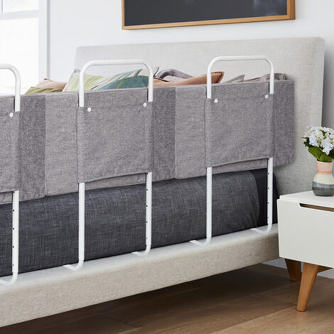 TWOLIIN Kinderbettgitter – 150 Cm, Höhenverstellbar 76-96 Cm, Aus Oxford-Stoff & Eisen, Dunkelgrau, Klappbar