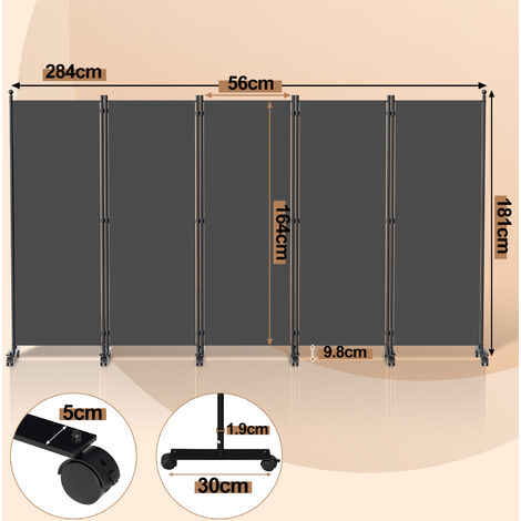 SWANEW Paravent mit Rollen Faltbarer Raumteiler Outdoor Trennwand