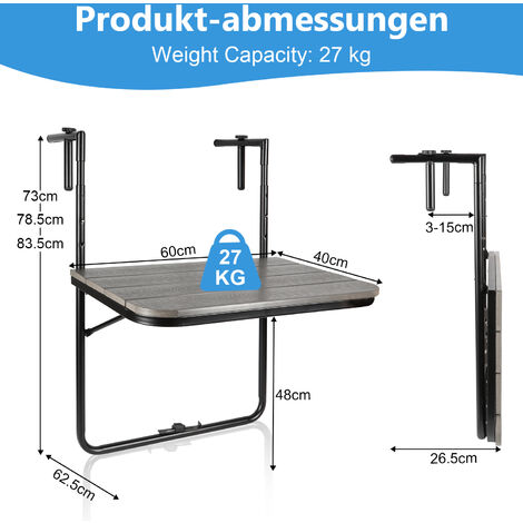 SWANEW Balkonhängetisch Klappbar, Balkontisch zum Hängen, Hängetisch