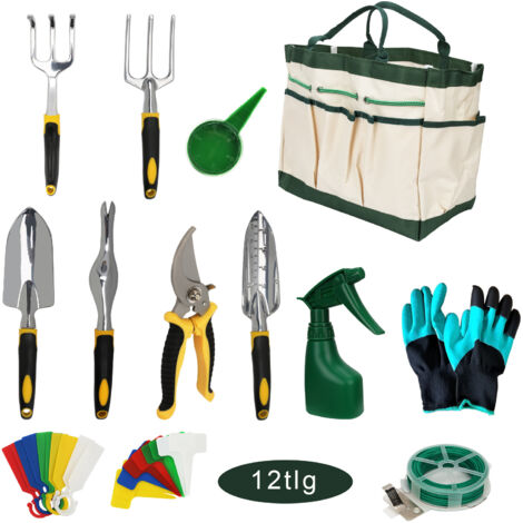 12-teiliges Gartenwerkzeug Set - Komplettset Mit Tasche Für Gartenarbeit