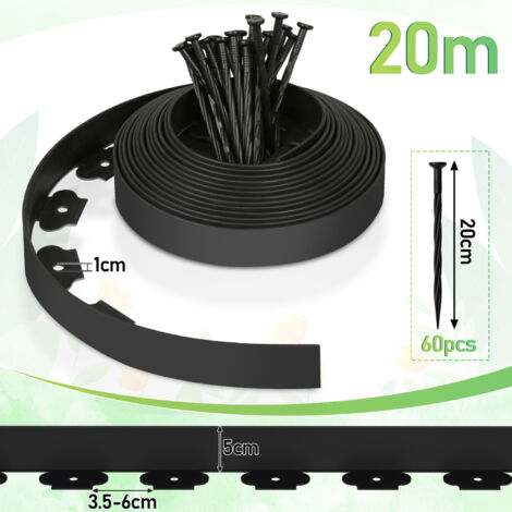 10m Rasenkante 5cm Mit 30 Erdankern - Flexible Beetumrandung Schwarz PE Kunststoff