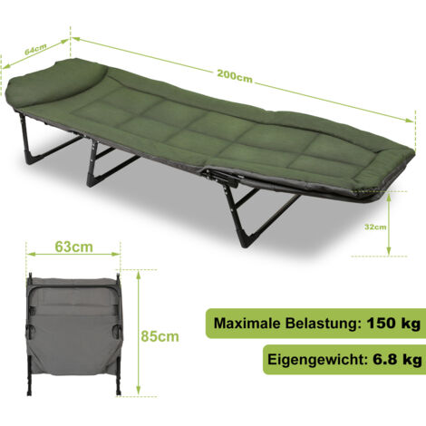 Angelliege 130kg AGEM Karpfenliege XXL Feldbett – Klappbare Campingliege Für Angler, 130 Kg Traglast, 200x85 Cm Gartenliege Klappbar
