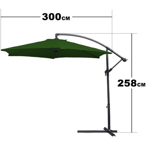Sonnenschirm 300 cm Grün Kurbel UVSchutz wasserabweisend knickbar