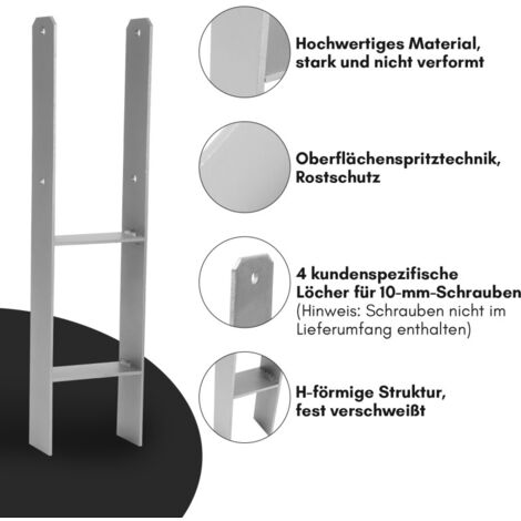 NAIZY H-Pfostenträger 6 Stück 600mm - Feuerverzinkt Für Carports, Zäune & Pergolen