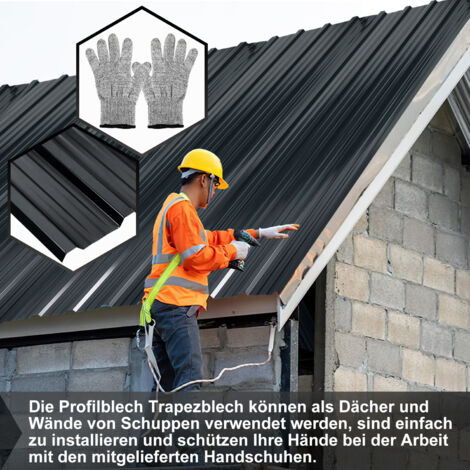 Trapezblech Grün Tubiaz Trapezblech 12 Stück Profilblech 129x46cm, 7m ² Dachblech Wellblechplatten , Verzinkt 0,25 Mm Rostresistent, Mit Handschuhe, Dachblech Wellblech Für Carport, Anthrazit Wellblechplatten Für Dach