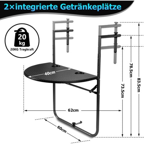 SWANEW Balkonhängetisch Klappbar, Balkontisch zum Hängen, Hängetisch