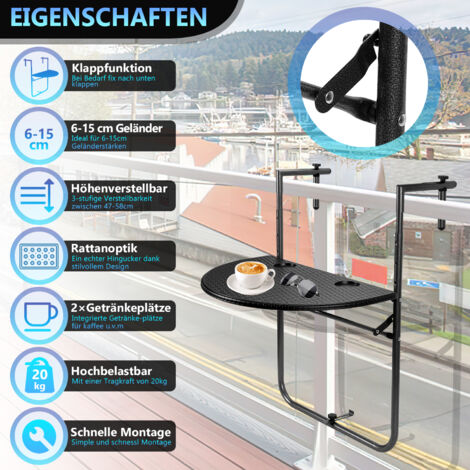 SWANEW Balkontisch Hängetisch Balkonhängetisch Klappbar Klapptisch