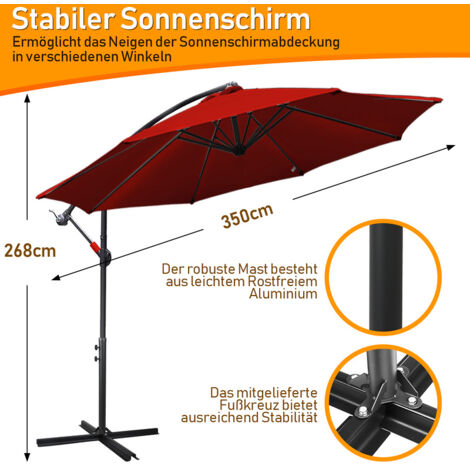 Sonnenschirm mit LED 350 cm Rot mit Kurbel & Ständer UVSchutz