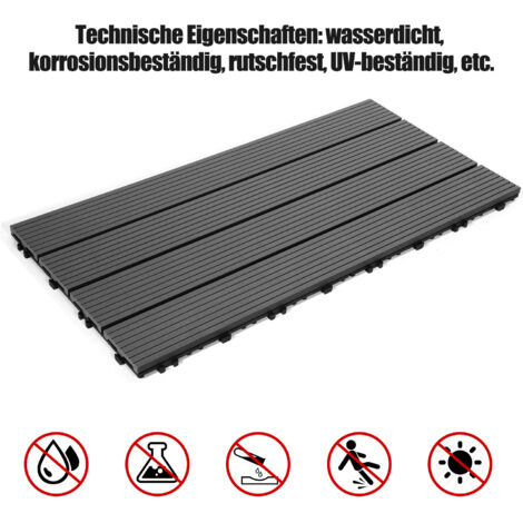 Terrassenfliesen Aus Kunststoff 30x30cm - Ineinandergreifende Outdoor Bodenfliesen Grigio