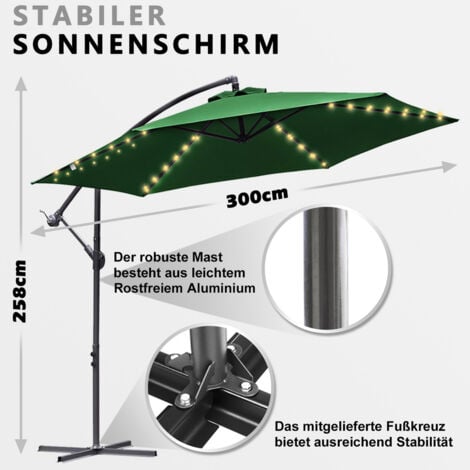 3m Sonnenschirm mit LED und Schutzhülle Ampelschirm Gartenschirm
