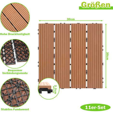 SWANEW WPC Terrassenfliesen 33er Holzfliesen Kunststoff Spar Set für