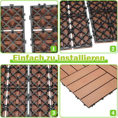 SWANEW WPC Terrassenfliesen 33er Holzfliesen Kunststoff Spar Set für