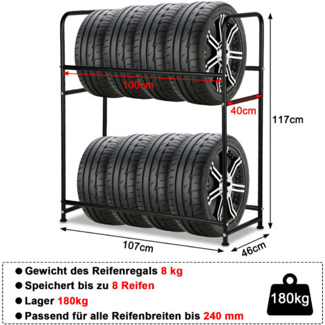 Rack à Pneus 2 étages - Noir - Portée 180kg - Montage Facile Par Système à Emboîtement