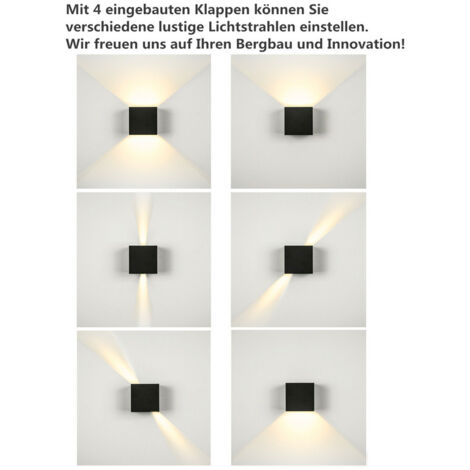 LED Wandleuchte Keller Wandlampe Winkelverstellbar Treppen Außen IP65 Badlampe 7W Schwarz Warmweiß 2 Stück