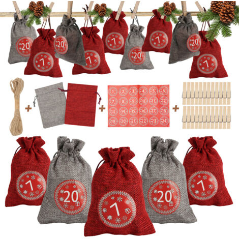 24 Stück Adventskalender Zum Befüllen Stoffsäckchen Jutesäckchen Groß