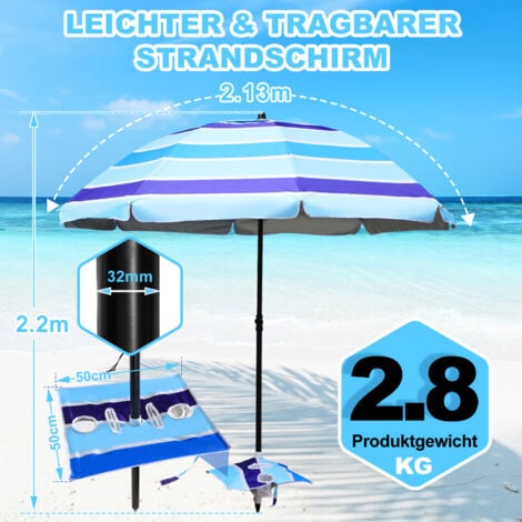 SWANEW Strandschirm Sonnenschirm 210 cm mit Tasche Strandschirm