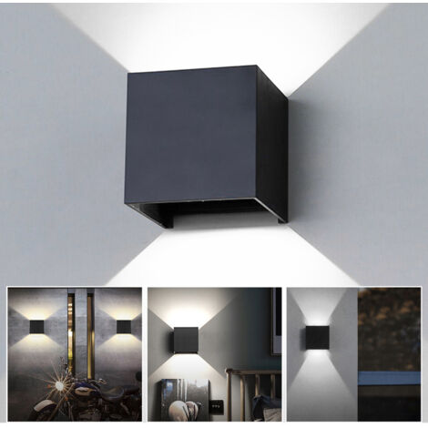 SWANEW Applique murale LED Salle de bain Up down Light Applique murale Moderne Extérieur IP65 Lampe de couloir 7W Noir Blanc Froid