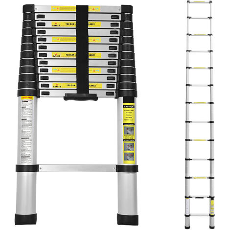 Teleskop Leiter 2,5m+2,5m, Dachbodenleiter Klappbar, Tragbare Ausziehbare Leiter Stufenleiter, Aus Aluminium, 150kg Tragkraft
