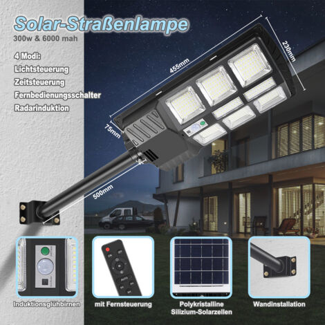 TolleTour 300W Solar LED Straßenlaternen Wasserdichte Solarlampen mit Fernbedienung Motion Sensor Sicherheitsleuchte für Außenwand Garten Veranda