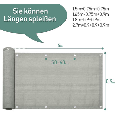 Tidyard Balkon-Sichtschutz – 90x600 Cm, Weiß, Wasserdicht, Mit Ösen & Seil, Wind- Und Sichtschutz
