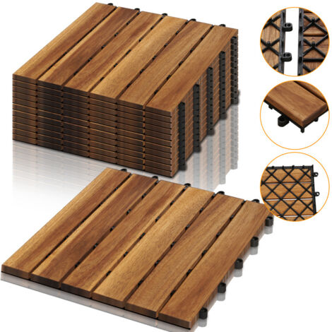 Yaheetech Holzfliesen Akazie 30x30 Cm – 27-teilig (ca. 2,6 M²) Mit Klicksystem Für Terrasse & Balkon