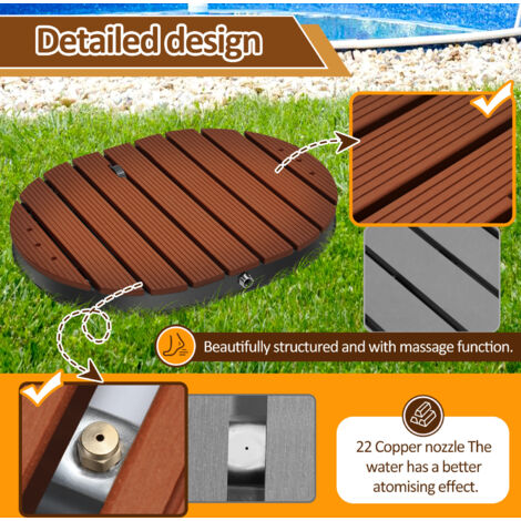 Produktbild von Outsunny Bodendusche Gartendusche Mit Einstellbar Fußrad Aluminium Aussendusche Bis 4 M Fontänenhöhe 70 X 55 Cm Saunadusche Holzoptik Rutschfeste Wetterfest Outdoor Campingdusche Für Pool Sauna