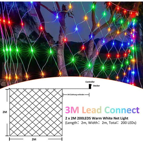 SWANEW LED Lichternetz Lichterkette Weihnachtsbeleuchtung Lichtervorhang  Innen Außen Deko Weihnachtslicht 8 Modi IP44 RGB 2x2M