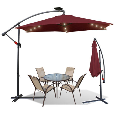 Devoko Solar-LED Terrassenschirm 3 M – Freistehend, Mit Sockel, 360° Drehbar, Neigbar