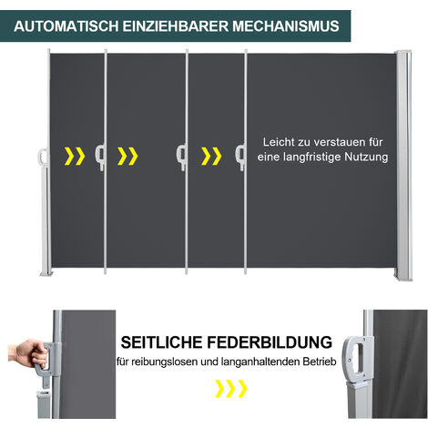 Ausziehbare Seitenmarkise 80x300 Cm – Sichtschutz Für Balkon & Terrasse – Schwarz, UV-beständig