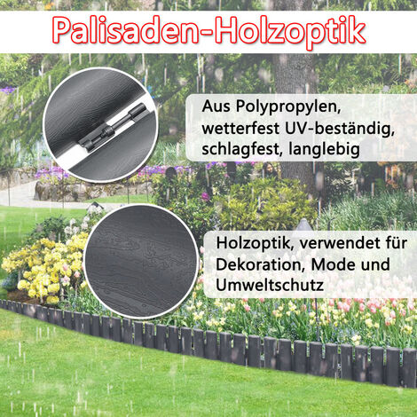 Cellfast Gartenpalisade 6,9m Graphit - Beetumrandung Aus Kunststoff, 30-teilig