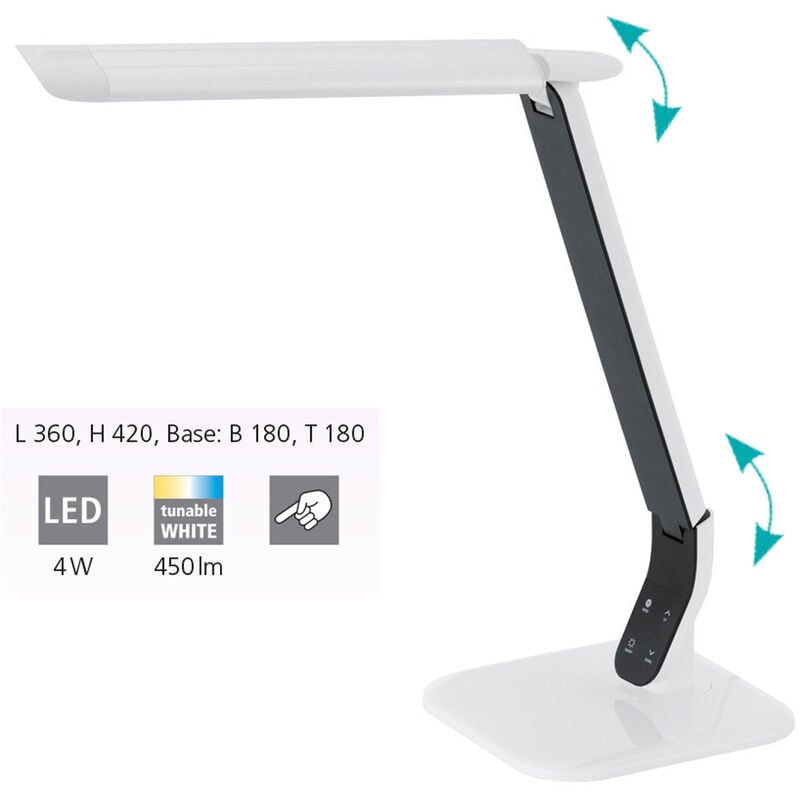 Eglo 93901 LED Schreibtischlampe SELLANO Kunststoff, Stahl weiß 43cmx18cm  4W 3000-6500K mit Touchdimmer