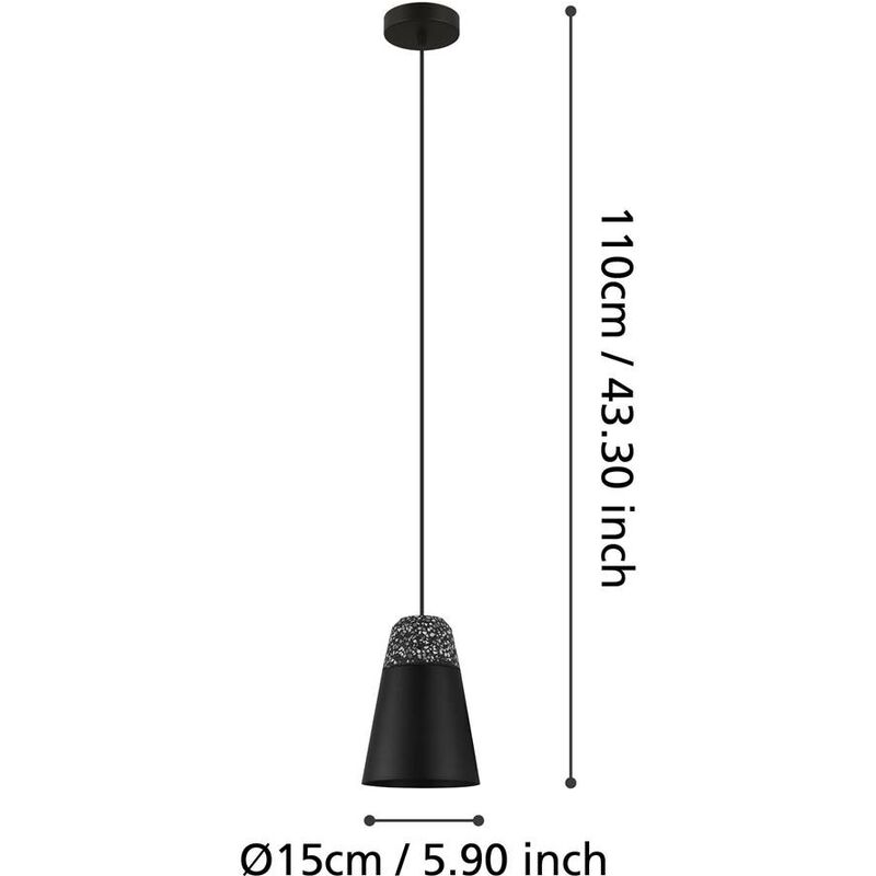 CANTERRAS Ø:15cm grau, weiss dimmbar H:110 99544 Eglo schwarz Hängeleuchte