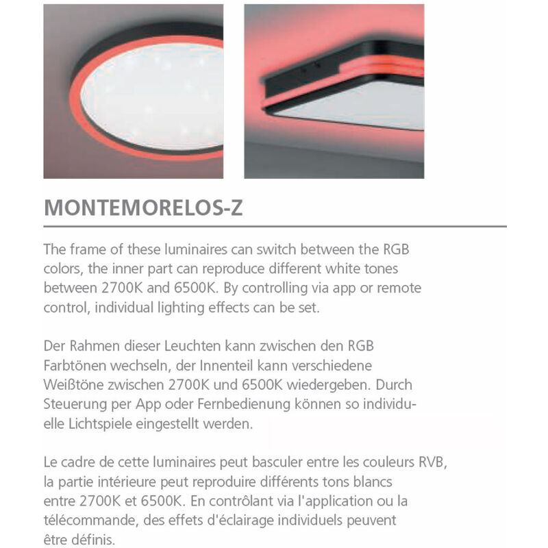 Eglo 900411 Deckenleuchte MONTEMORELOS-Z Kunststoff dimmbar mit 2700-6500K 17,8W schwarz LED Ø42cm Funktion H:5cm m.Kristalleffekt Connect-Z