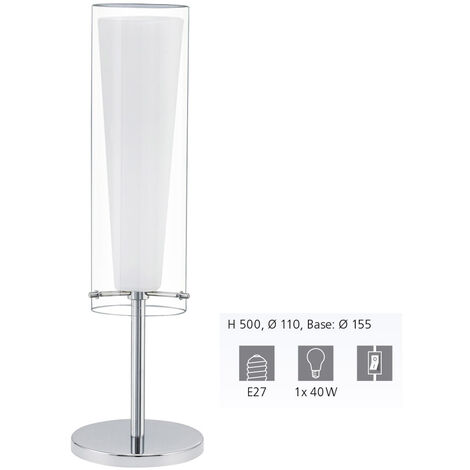Eglo 89835 Tischlampe PINTO in chrom und weiß, E27 max.1X40W H:50cm mit  Kabelschalter