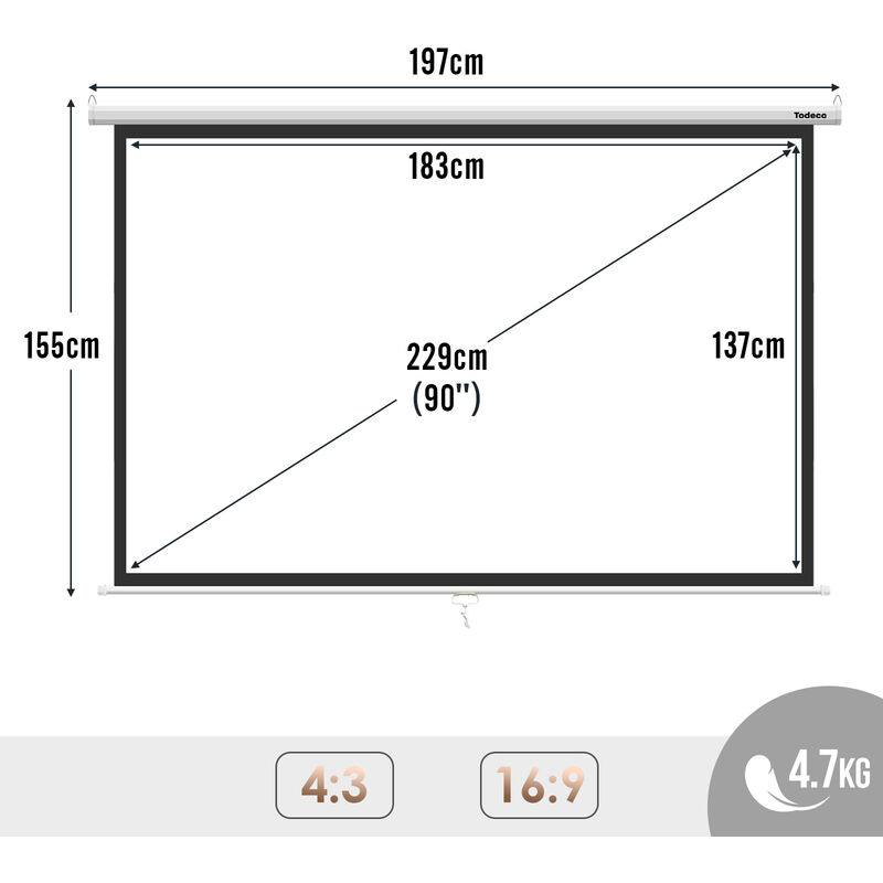 Schermo proiettore portatile, Schermo proiettore da pavimento, 163 x 123  cm, Materiale: White matte, Aspect ratio