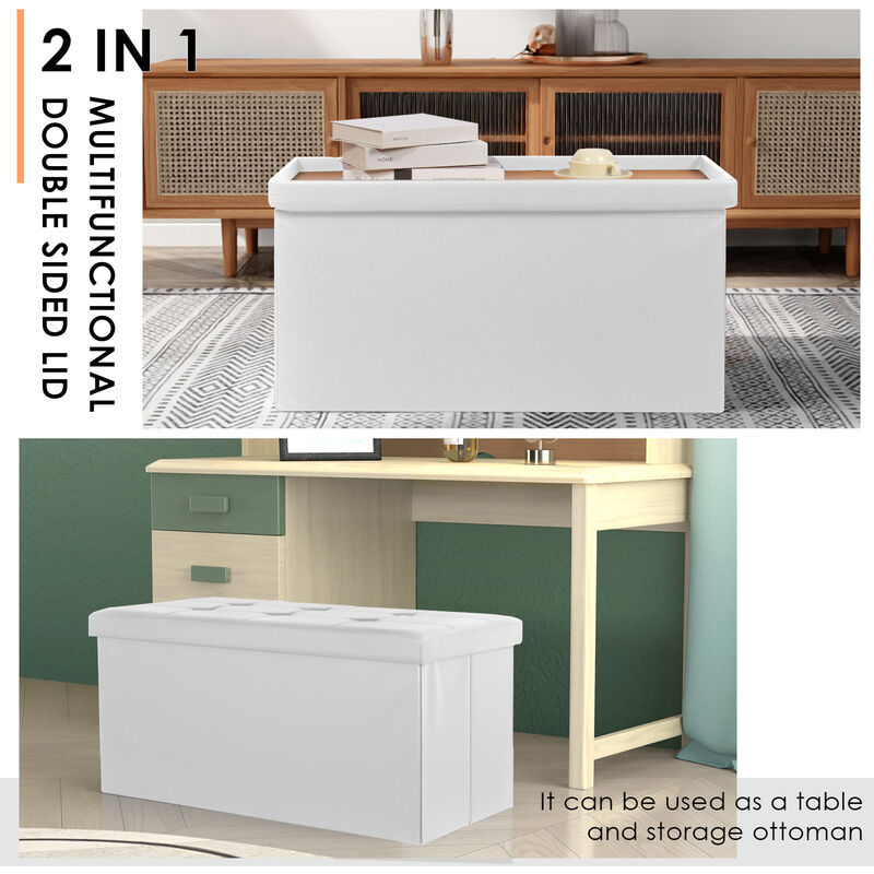 Pouf Contenitore Rettangolare con 2 in 1 Coperchio, Cassapanca Contenitore  80L, Ottomana Pieghevole per Conservare, Finta