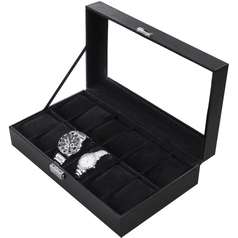 Todeco Porta Prologi, Porta Bracciali - Dimensione: 30 x 20 x 8 cm -  Materiale della Scatola: MDF - 12 Orologi ed espositore, Nero