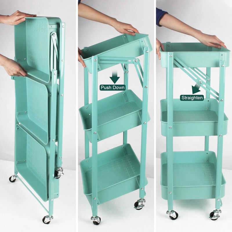 Todeco Carrello Portaoggetti a 3 Ripiani, Pieghevole Carrello da Cucina,  Carrellino Salvaspazio su Ruote, Carrello di Servizio, Multifunzionale Per  Cucina Ufficio Soggiorno, 46 *29.5 *78.5 cm, Verde