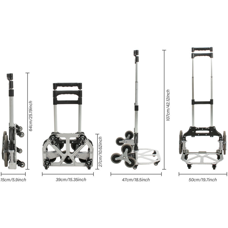 Todeco Carrello Pieghevole Saliscale in Alluminio, Trolley Porta Attrezzi  con 10 Ruote, Corde di Espansione, Manico Telescopico, Superficie di Carico  Antiscivolo, Carrello Spesa per Camping, Bagagli