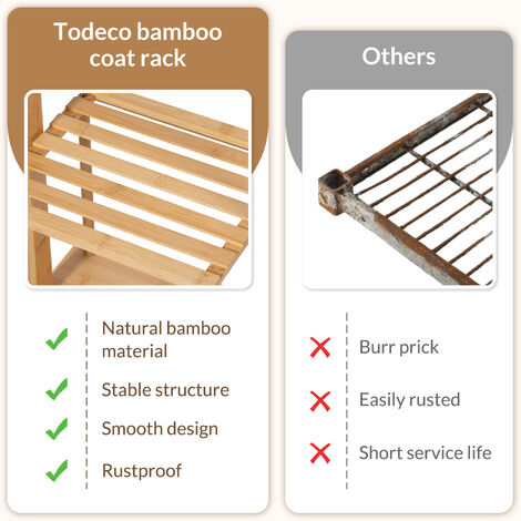 Appendiabiti da Terra in Bambu, Attaccapanni Autoportante con 6 Ganci,  Ganci Rimovibili, 2 Ripiani, Stand Appendiabiti