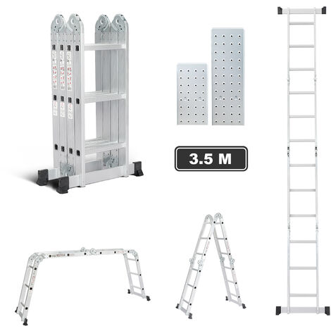 Todeco Scala Pieghevole Multifunzionale 3.5m, Scala Alluminio con  Piattaforma, 4x3 Scala Telescopica, Scaletta caricabile Fino