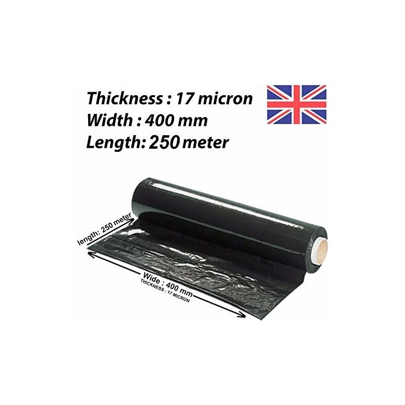 Noir,Pack of 1 400 mm x 250 mètres Rouleaux de film plastique étirable résistant pour emballage et palettes 