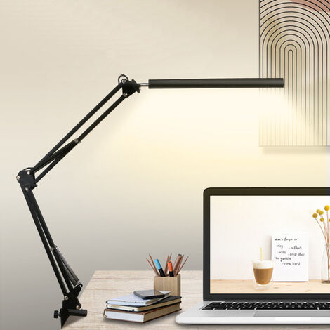 Lampe de Bureau LED 10W- NOIR- Luminosité Ajustable Lampe de table Réglable  -Lampe de Table Pliable avec Pince-Lampe de Table