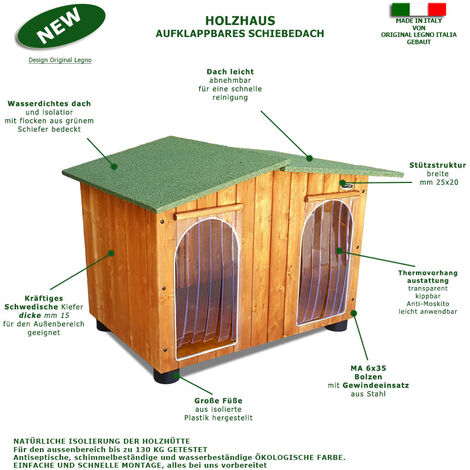Hundehütte Hundehaus Hundehöhle Hundebox Aus Holz Massiv Wetterfest  Echtholz MADE IN ITALY Mod. Oasi Di - Doppeltem